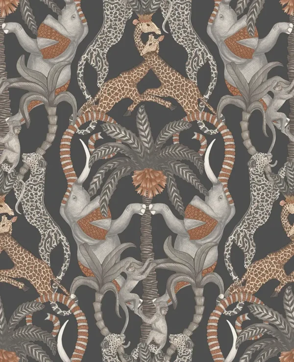 Safari Totem, Ginger & Taupe on Charcoal - Cole & Son