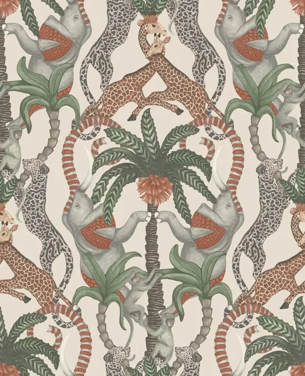 Safari Totem, Terracotta & Forest Green on Stone - Cole & Son