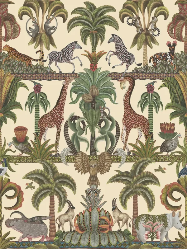 Afrika Kingdom, Olive Green & Spring Green on Cream - Cole & Son