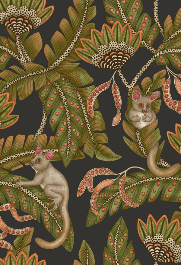 Bush Baby, Spring Green & Orange on Black - Cole & Son