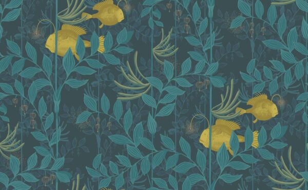 Nautilus, Chartreuse & Petrol on Midnight - Cole & Son