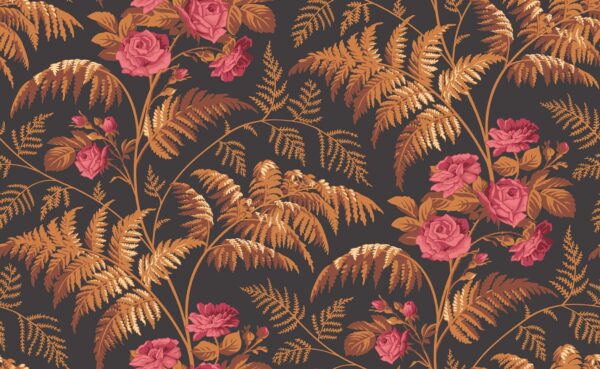 Rose, Rose & Burnt Orange on Black - Cole & Son