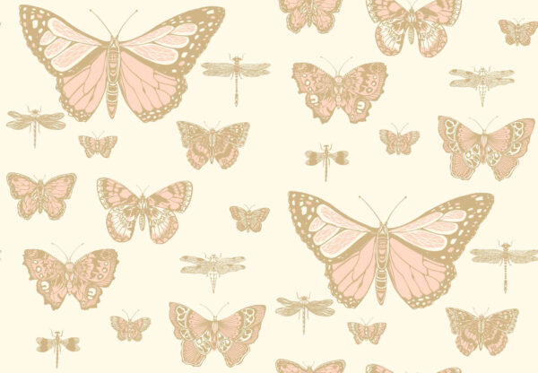 Butterflies & Dragonflies, Alabaster & Metallic Gold on Pale Cream - Cole & Son