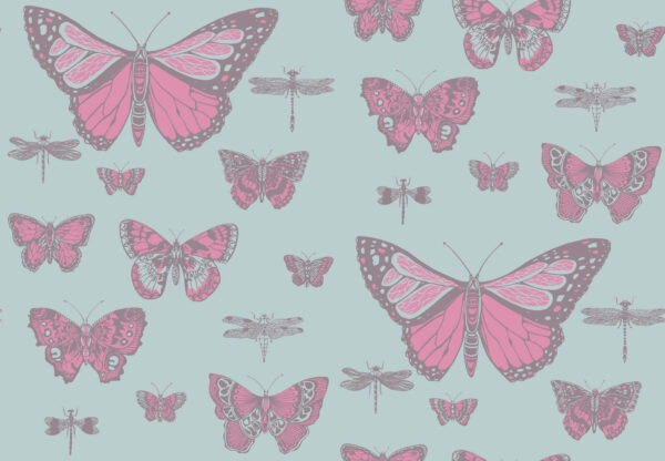Butterflies & Dragonflies, Fuchsia & Mink on Seafoam - Cole & Son