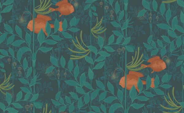 Nautilus, Orange & Teal on Ink - Cole & Son