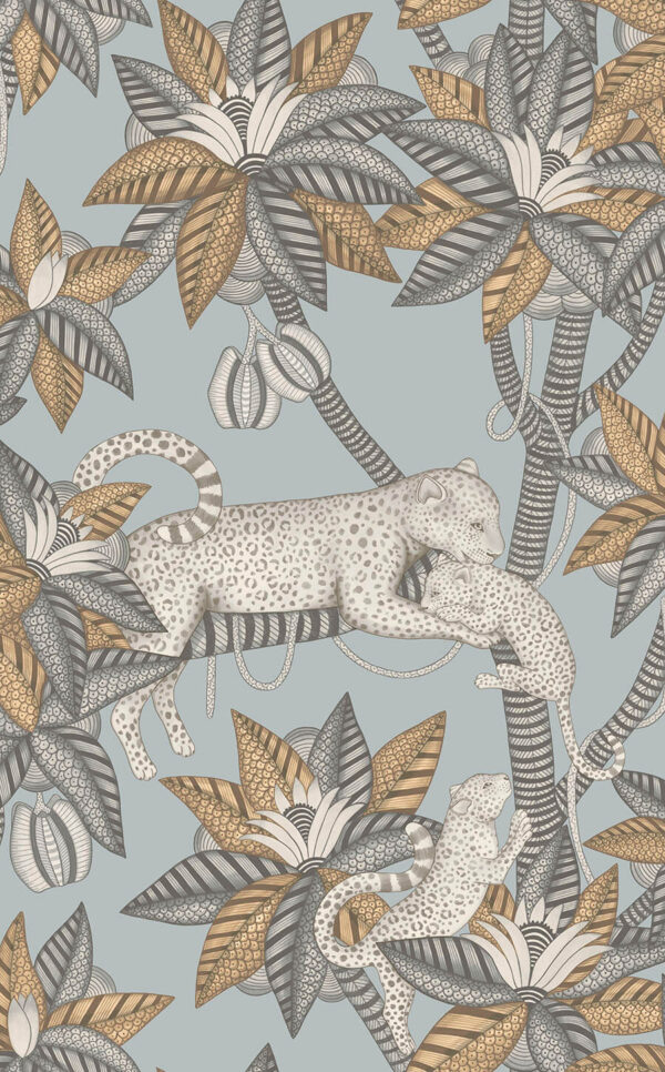 Satara, Slate & White Mica on Print Room Blue - Cole & Son