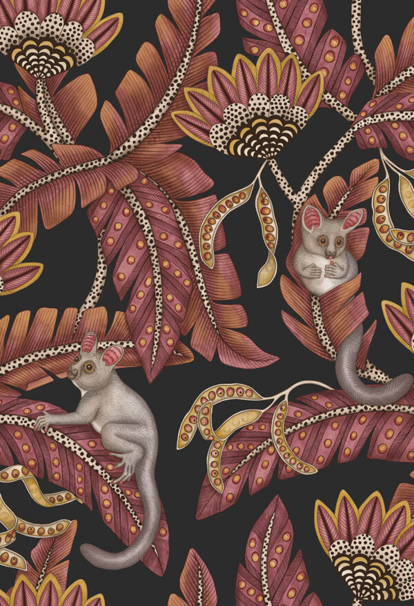 Bush Baby, Crimson & Marigold on Charcoal - Cole & Son