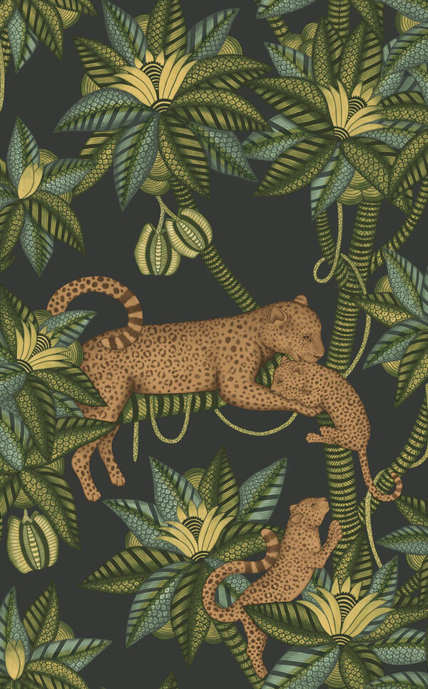 Satara, Spring Green & Metallic Bronze on Charcoal - Cole & Son