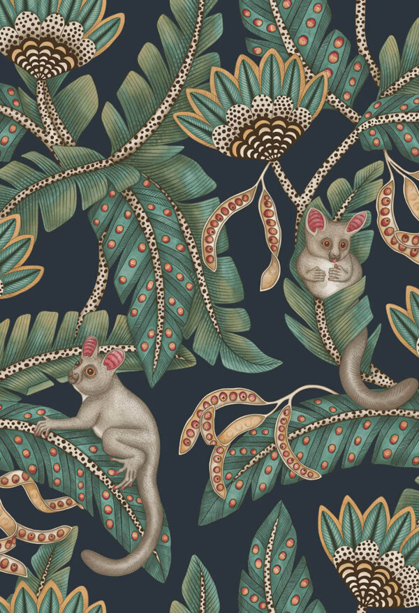 Bush Baby, Teal & Ochre on Ink - Cole & Son